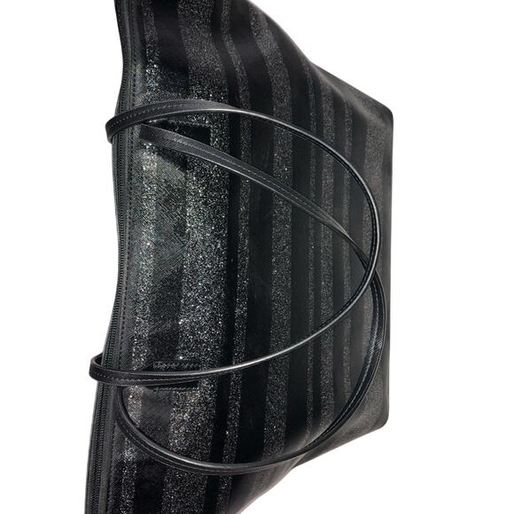 UEC KATE SPADE LARGE BLACK & METALLIC STRIPED TOTE - Picture 7 of 8
